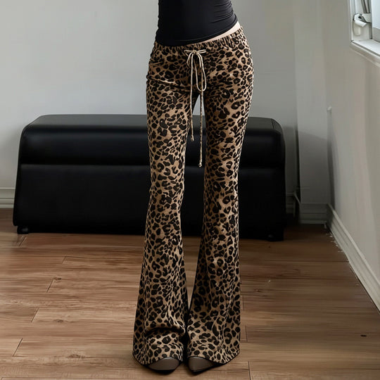 Damen Schlaghose mit Leopardenmuster und hohem Bund R&B