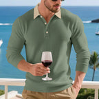Herren Langarm Poloshirt mit strukturiertem Design und kontrastierendem Stehkragen R&B