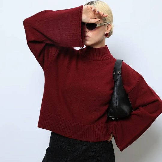 Damen Eleganter Oversized Pullover mit weitem Schnitt und Stehkragen R&B
