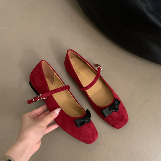 Damen elegante Ballerinas mit modischem Mary Jane-Riemchen und Schleifenverzierung R&B