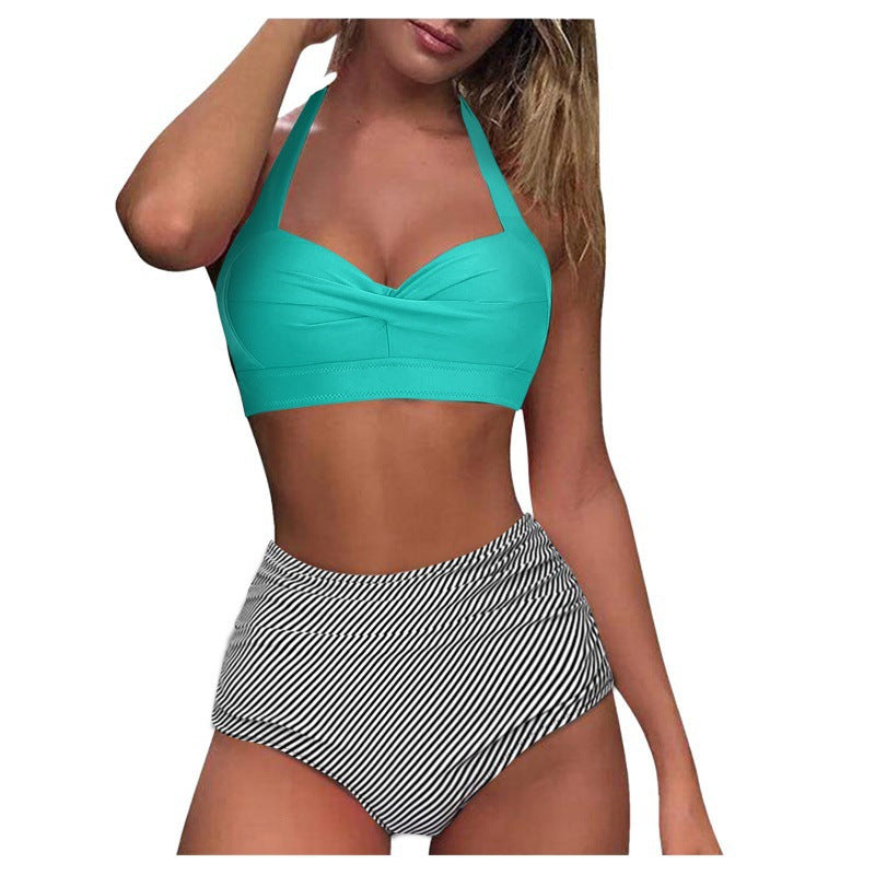 Damen Hochtaillierter Karobikini mit gerafftem Oberteil R&B