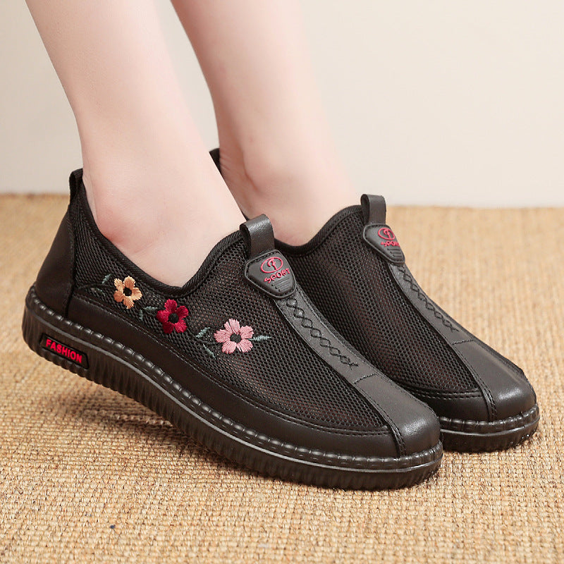 Damen Bequeme Slip-On Schuhe mit atmungsaktiver Netzstruktur und floralem Design