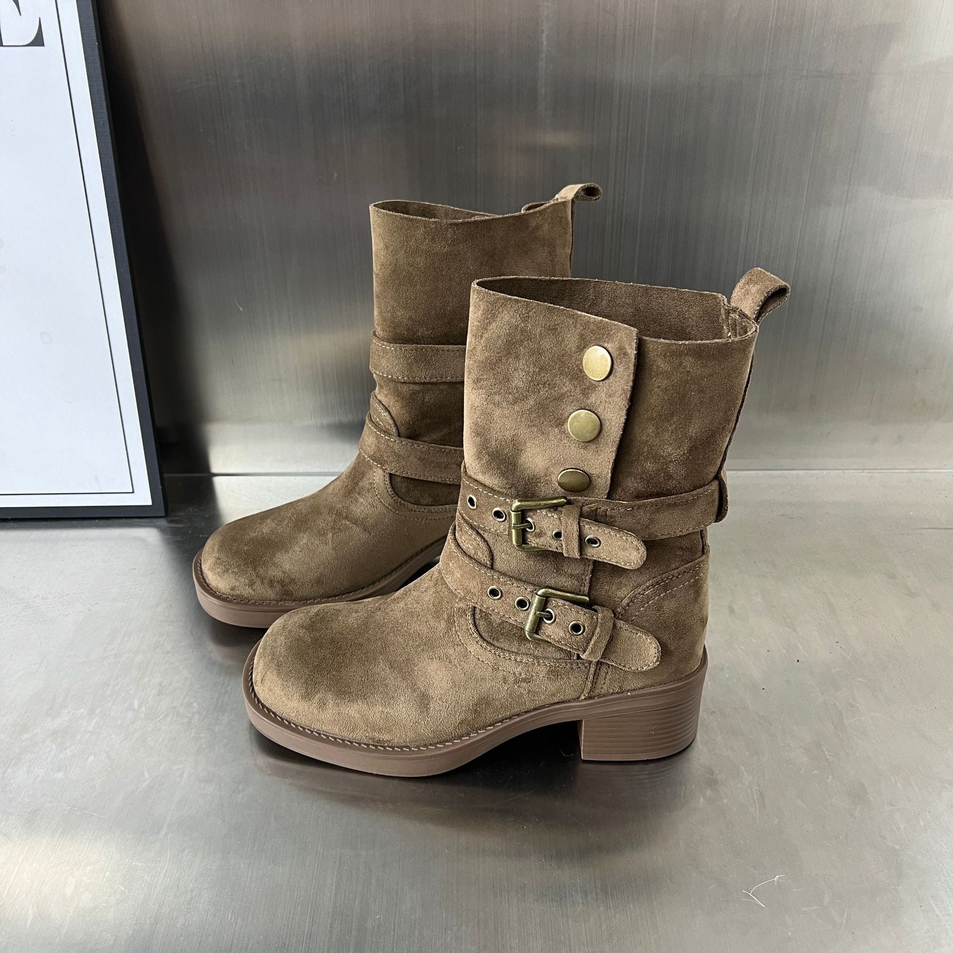 Damen Modische Stiefeletten mit eleganten Schnallen und bequemer Absatzhöhe R&B