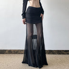 Damen Maxi-Rock mit transparentem Chiffon und gerafft Bund R&B