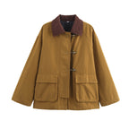 Damen lässige Utility-Jacke mit funktionalen Taschen und praktischer Knopfverschluss R&B