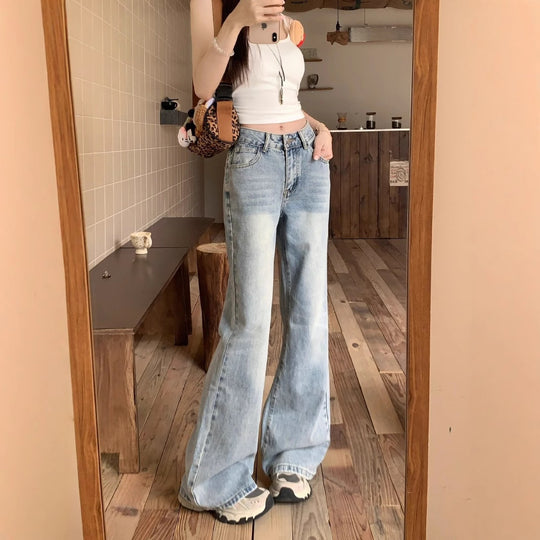 Damen weite Schlagjeans im Vintage-Style mit modischen Details R&B