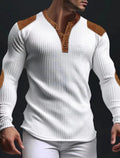 Herren Langarm-Henley-Shirt mit strukturiertem GewR&Be und Kontrastdetails R&B