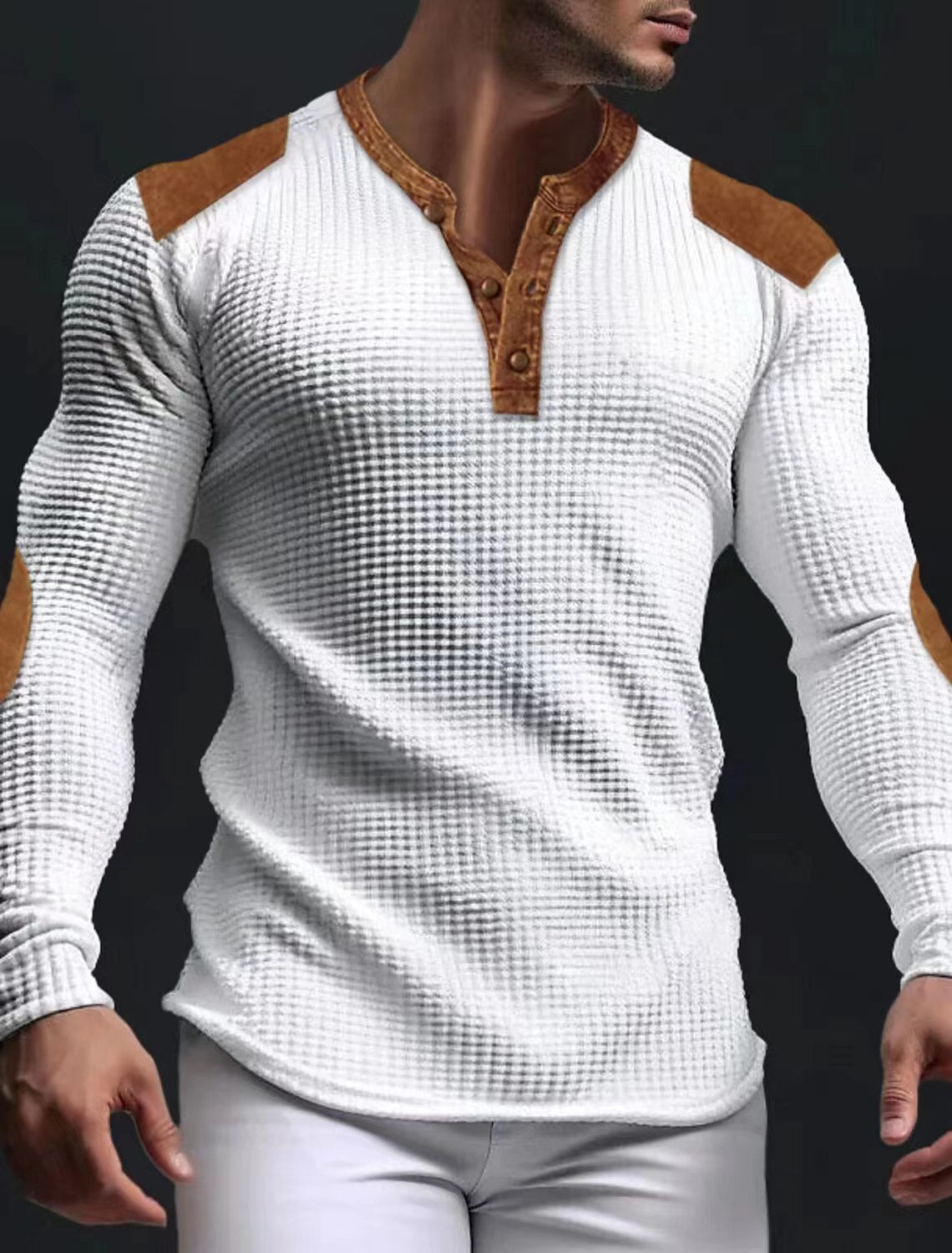 Herren Langarm-Henley-Shirt mit strukturiertem GewR&Be und Kontrastdetails R&B