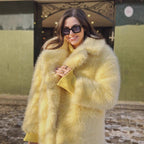 Damen luxuriöse Kunstfelljacke mit weichem Revers und großen Taschen