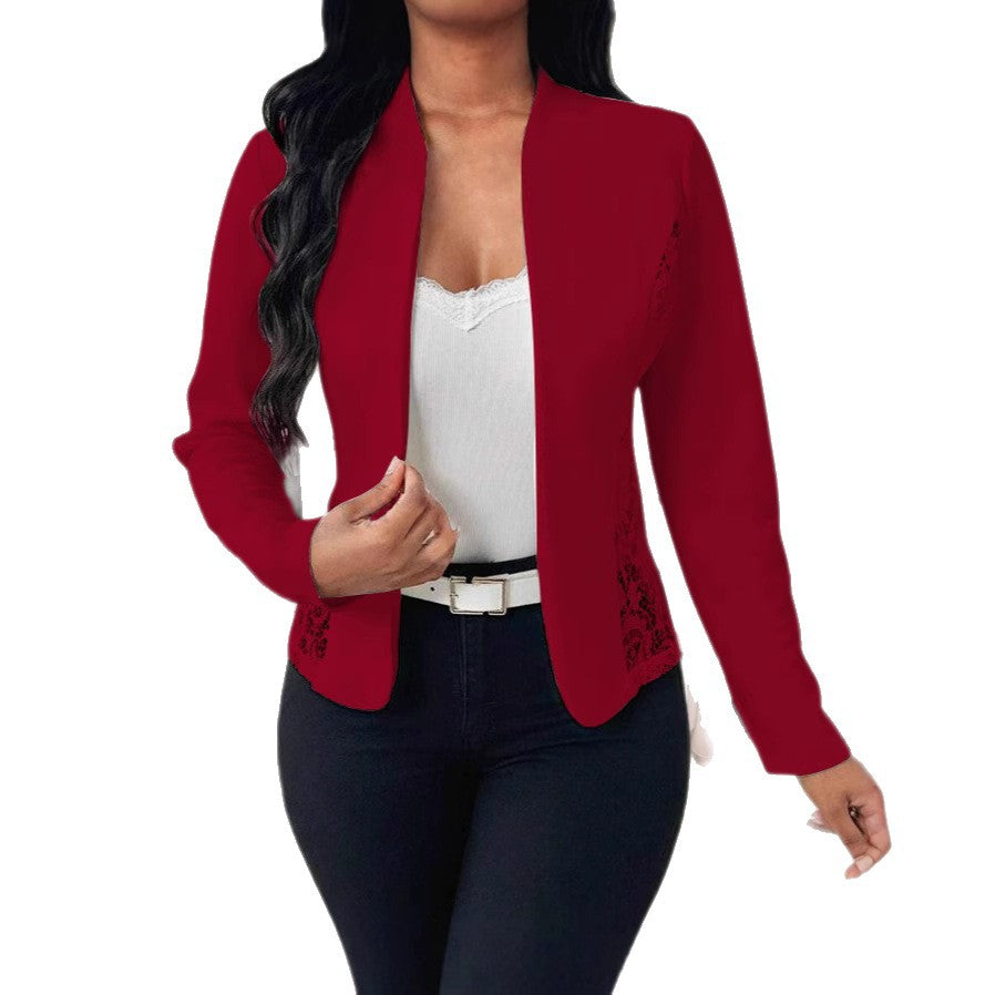 Damen elegante Blazerjacke mit Spitzenakzenten R&B