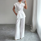 Damen elegantes Zweiteiliges Set mit taillierter Bluse und weit geschnittenen Hosen R&B