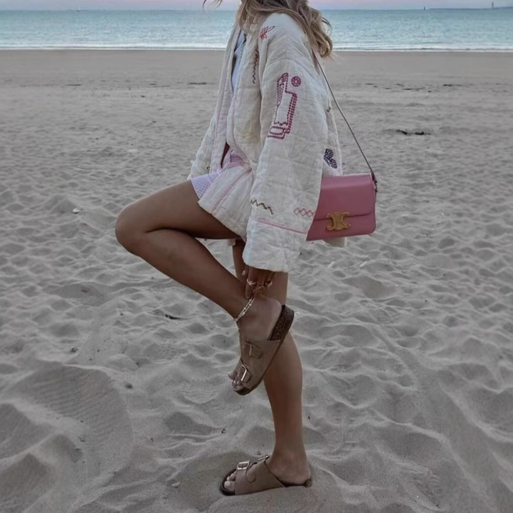 Damen Kimono-Jacke mit dekorativem Stickdesign und praktischen Taschen R&B
