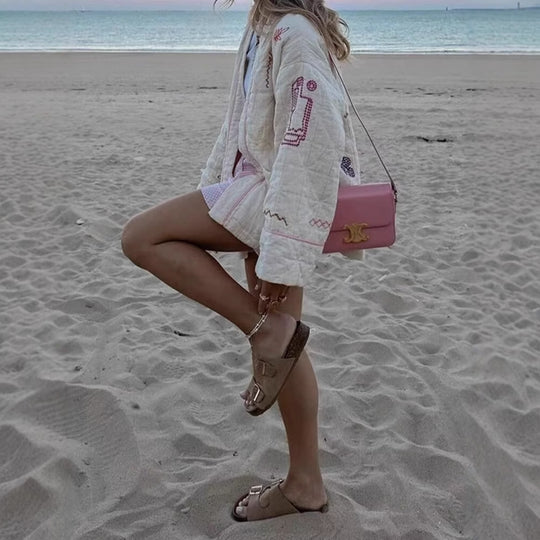 Damen Kimono-Jacke mit dekorativem Stickdesign und praktischen Taschen R&B