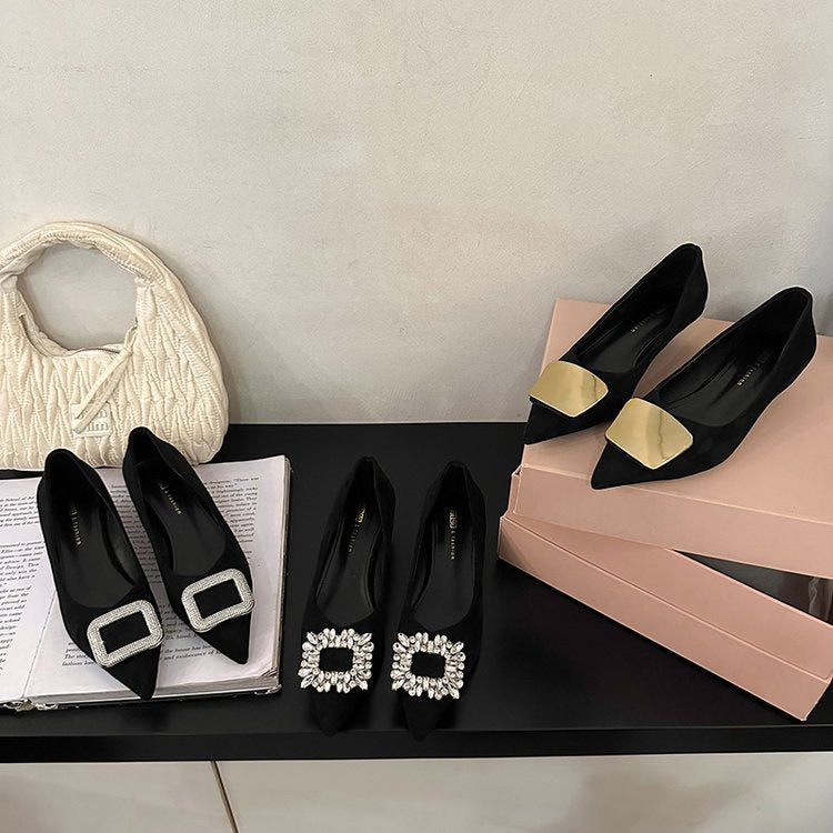 Damen elegante High-Heel Ballerinas mit stilvollem Goldakzent R&B