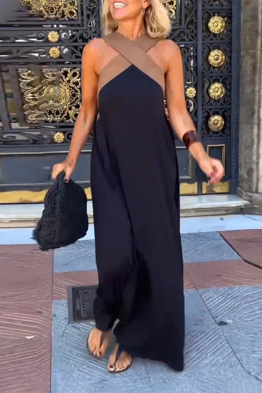 Damen Langes Maxikleid mit Cross-Over-Trägern und elegantem Schnitt R&B
