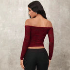Damen Off-Shoulder Spitzenoberteil mit langen Ärmeln und romantischen Details R&B