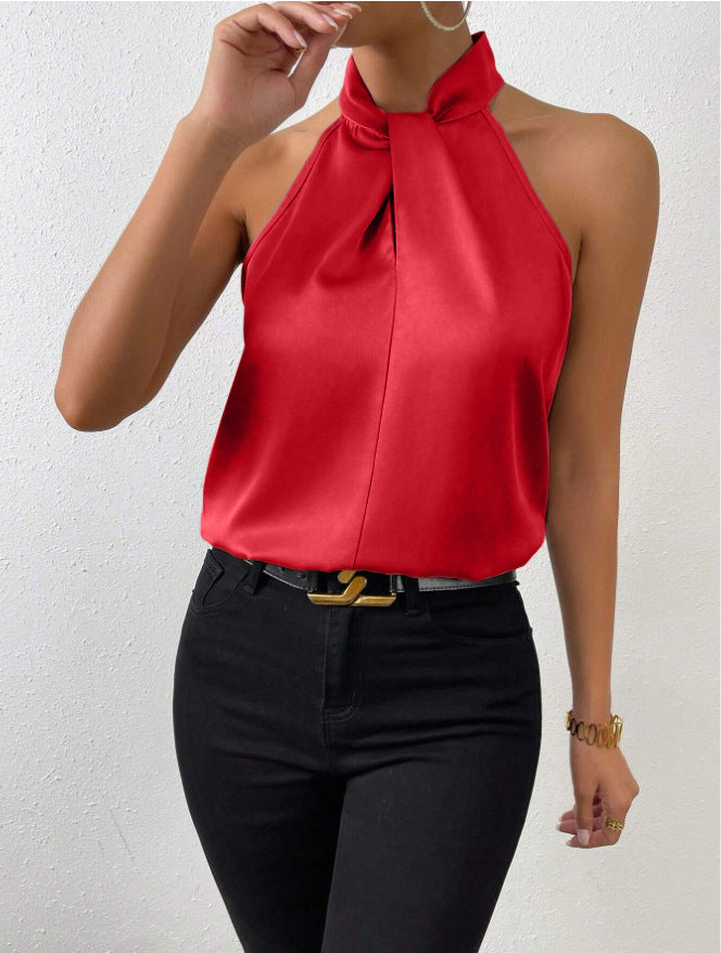 R&B | Damen Knoten Hals Stil Top Seide
