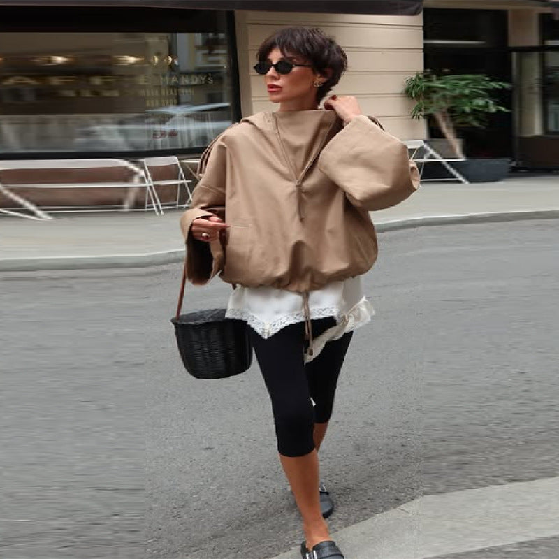 Damen Kapuzenpullover mit lässigem Schnitt und Reißverschluss R&B