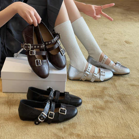 Damen Glänzende Ballerinas mit Riemen und Schnalle R&B