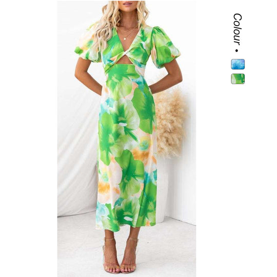 Damen Maxikleid mit floralen Akzenten und effektvollem Cut-Out R&B