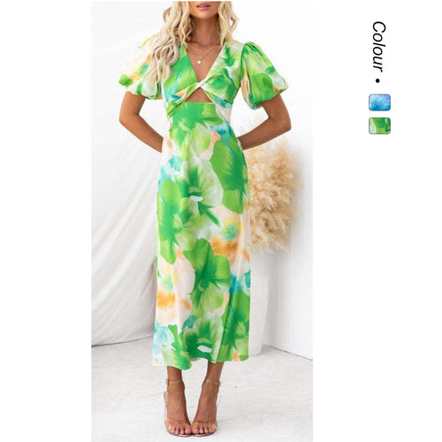 Damen Maxikleid mit floralen Akzenten und effektvollem Cut-Out R&B