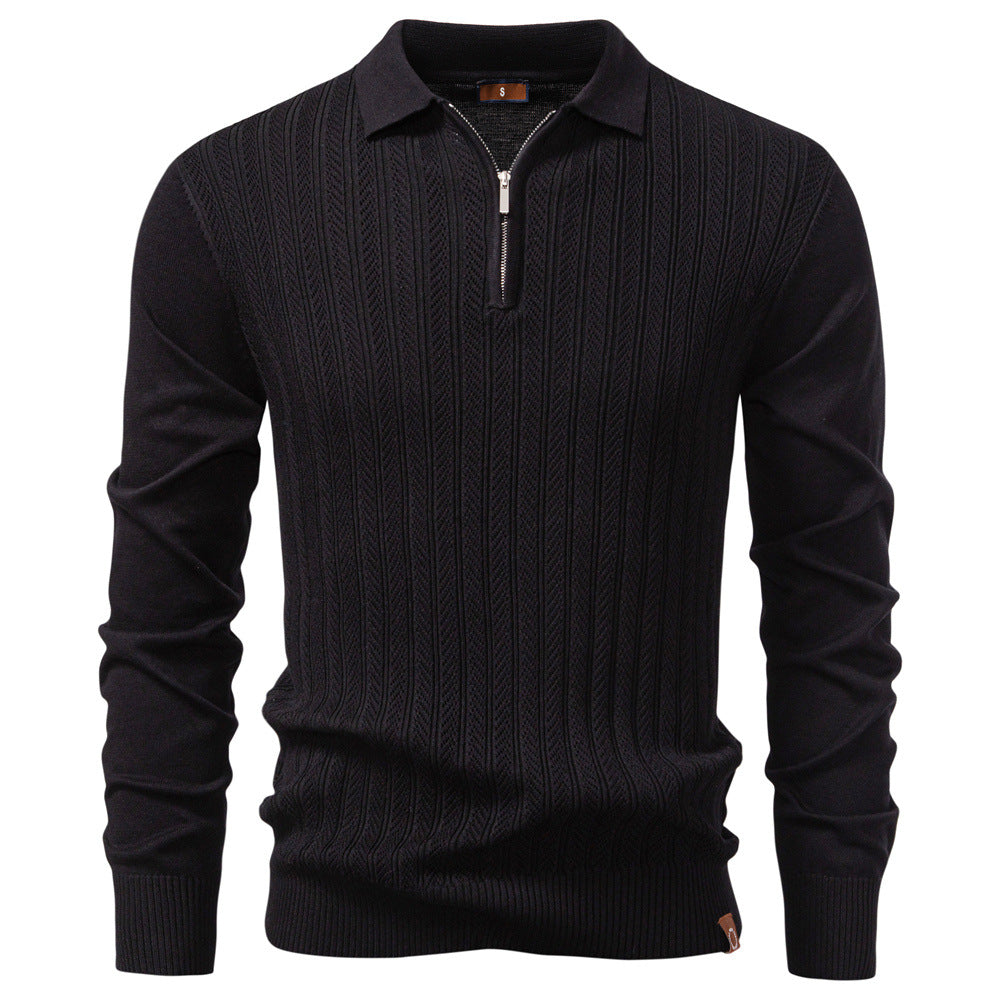 Herren modischer Pullover mit strukturierter Rippoptik und kurzem Reißverschluss R&B