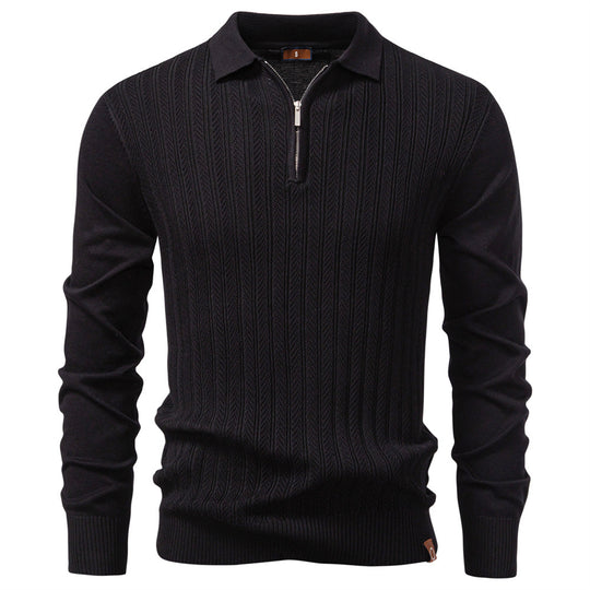 Herren modischer Pullover mit strukturierter Rippoptik und kurzem Reißverschluss R&B