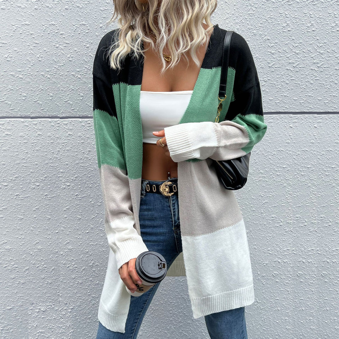 Damen lässiger Cardigan mit farbblockierendem Design R&B