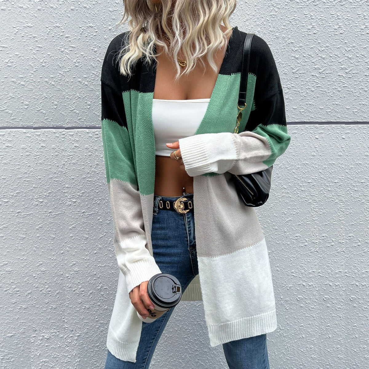 Damen lässiger Cardigan mit farbblockierendem Design