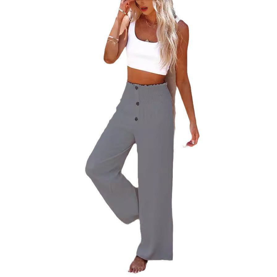 Damen Weite Hochbundhose mit dekorativen Knöpfen R&B
