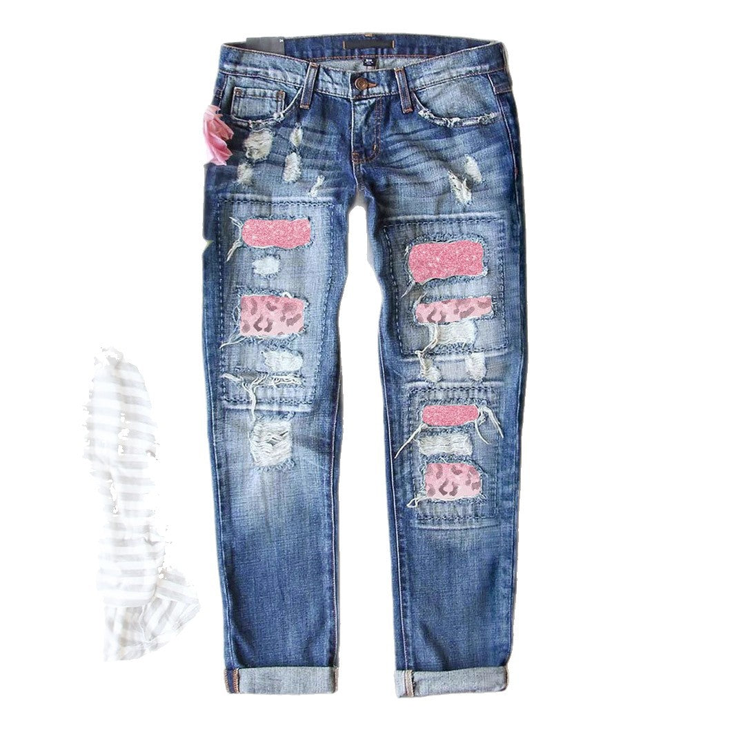 Damen Ripped Jeans mit modischen Patches und lässigem Schnitt R&B