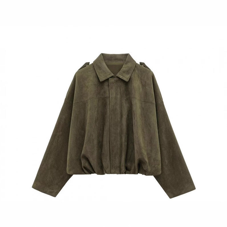 Damen Oversized Jacke aus Kunstleder mit Gummizug R&B