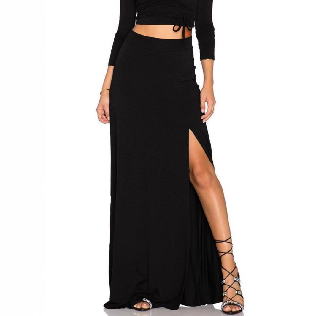 Damen Eleganter Maxi-Rock mit hohem Schlitz und elastischem Bund R&B