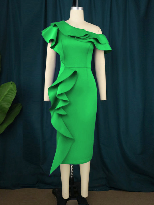 Damen Rüschenabendkleid mit asymmetrischem Design R&B