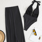 Damen Badeanzug mit elegantem Wickeldesign und glamourösem Gurt R&B