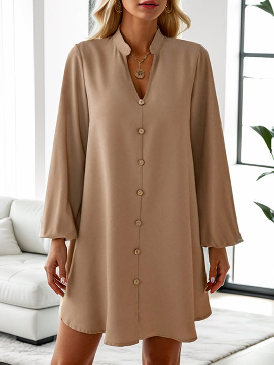 Damen kurzes Kleid mit Knopfleiste und eleganten Puffärmeln R&B