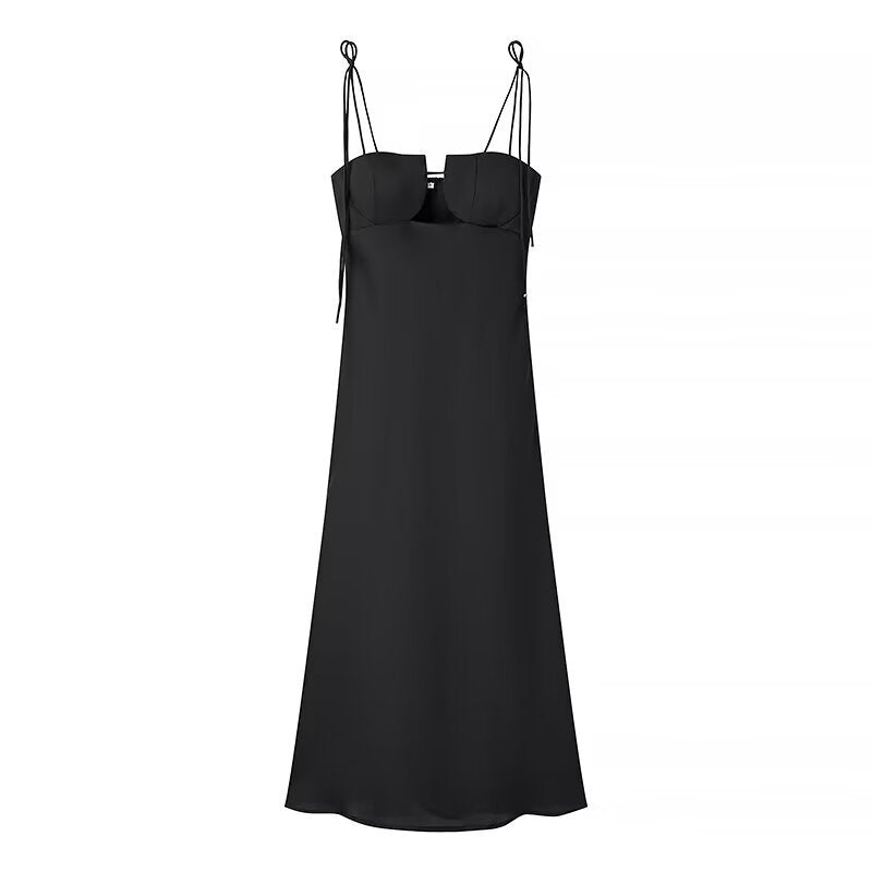 Damen Maxikleid mit verstellbaren Spaghetti-Trägern und elegantem Schnitt R&B