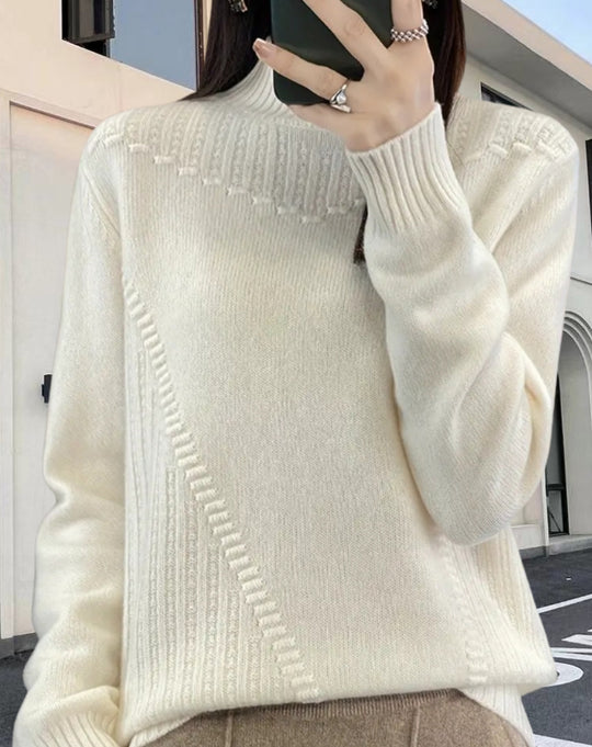 Damen Strickpullover mit elegantem Stehkragen und strukturiertem Design R&B