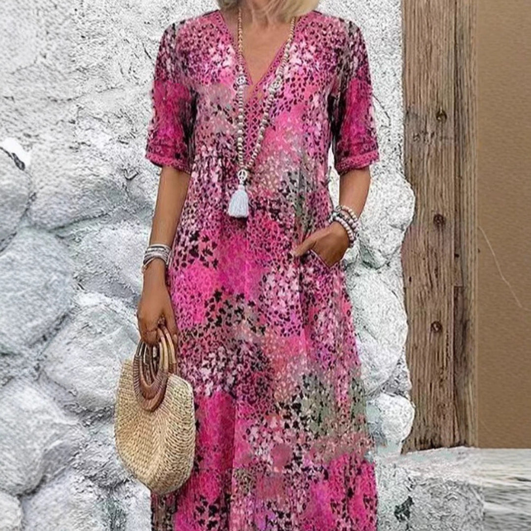Damen Maxikleid mit V-Ausschnitt und praktischen Seitentaschen R&B