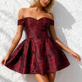 Damen Off-Shoulder Cocktailkleid mit floralem Jacquard-Muster R&B