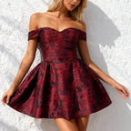 Damen Off-Shoulder Cocktailkleid mit floralem Jacquard-Muster R&B