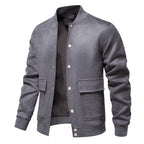 Herren nan Wildlederoptik-Collegejacke mit Druckknopfverschluss, Pattentaschen und geripptem Saum R&B