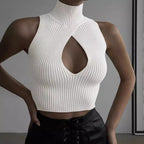 Damen Crop-Top mit hohem Kragen und tiefem Ausschnitt R&B