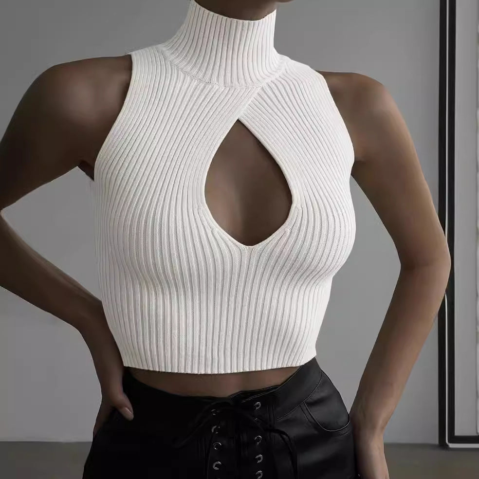 Damen Crop-Top mit hohem Kragen und tiefem Ausschnitt R&B