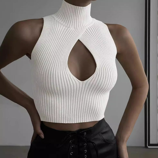 Damen Crop-Top mit hohem Kragen und tiefem Ausschnitt R&B