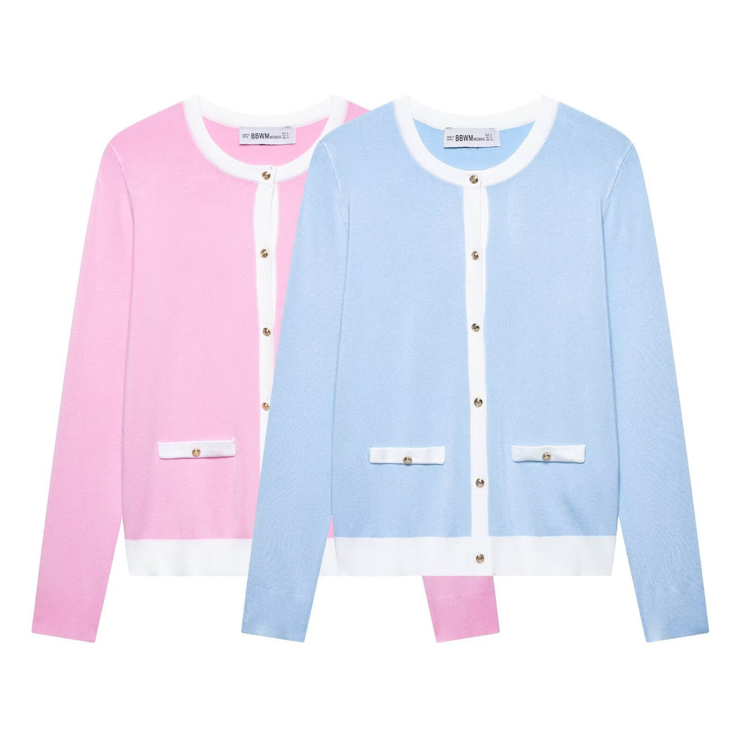 Damen elegante Strickjacke mit dekorativen Knöpfen und Taschen R&B