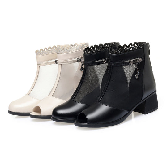 Damen Offene Stiefeletten mit elegantem Lochmuster und dekorativen Schmuckdetails R&B