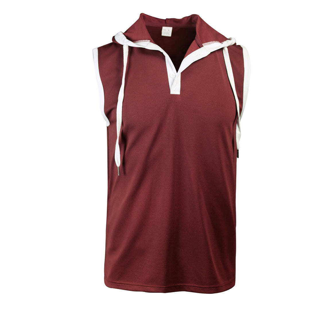 Herren nan ärmelloses Kapuzenpoloshirt mit Meshstruktur und Henley-Knopfleiste R&B