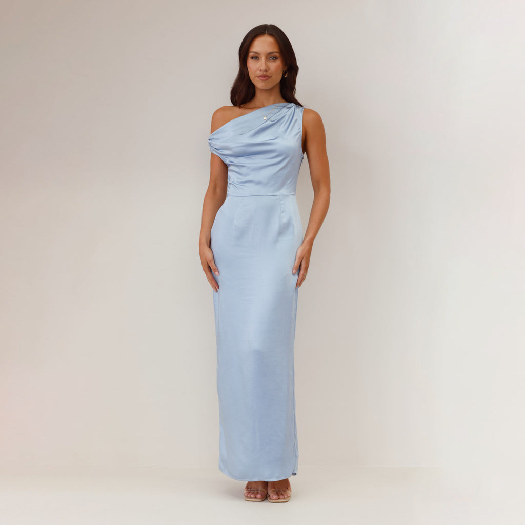 Damen Elegantes Maxikleid mit asymmetrischem Oberteil und figurbetontem Schnitt R&B