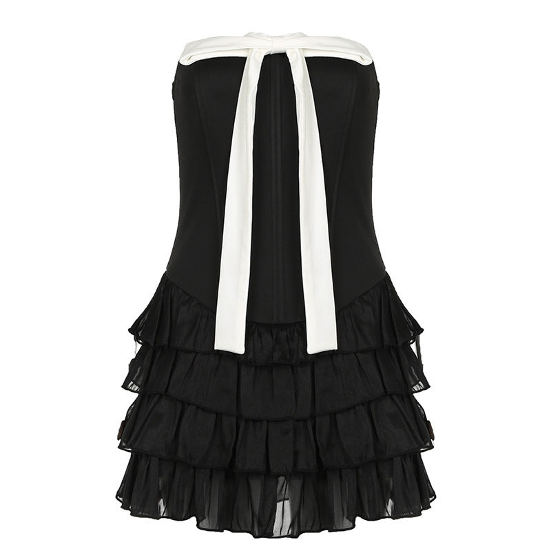 Damen elegantes Wickelkleid mit voluminösen Rüschendetails und Taillenband R&B